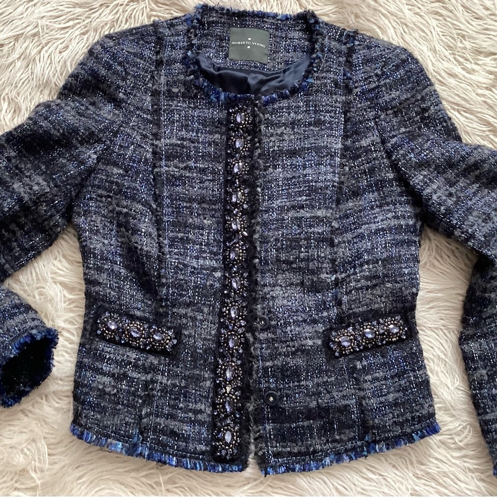 Roberto Verino Bewjewled jacket, blue, Black size 10